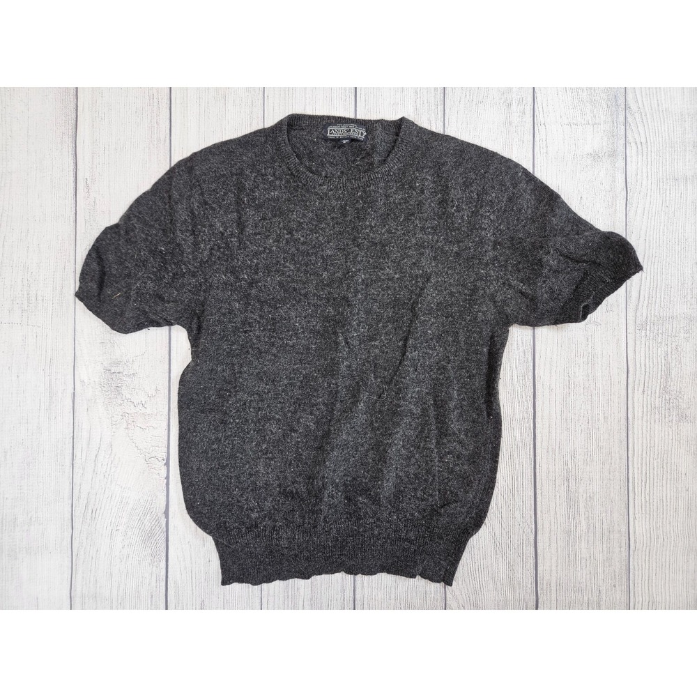 Lands' End Sweater Women's Small Charcoal Gray Lambswool Angora Short Sleeve